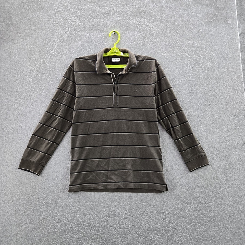Lacoste Men Polo 3 Brown Embroidered Striped Button Long Sleeve Logo